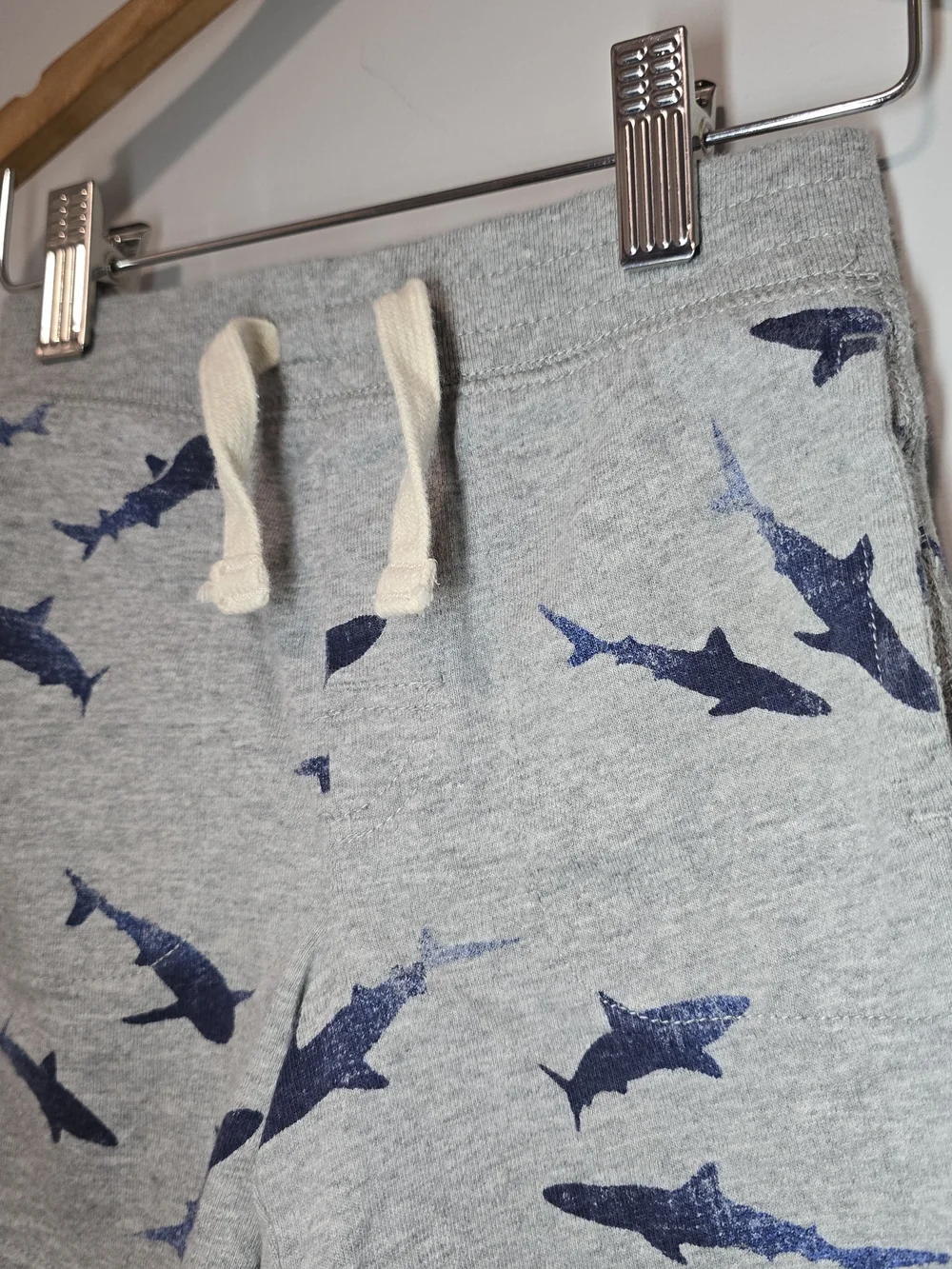 GAP Gray Cotton Shorts with Navy Shark Print. Super Soft Heavy Cotton.